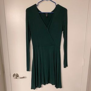 Dark green ribbed wrap dress